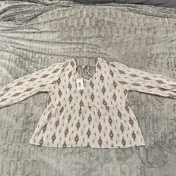 NWT P.S. Love White w/Brown Design Top  0052 - Picture 7 of 8
